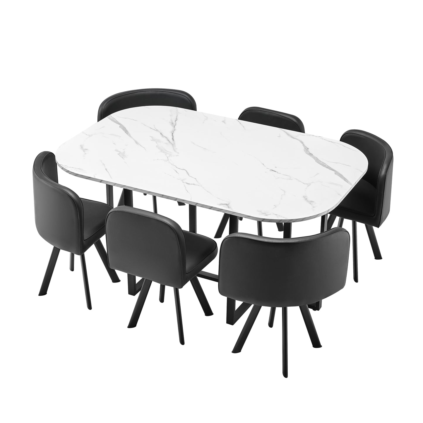 800 Modern 6-Piece Dining Table Set with White Marble Top and Leatherette/Fabric Chairs