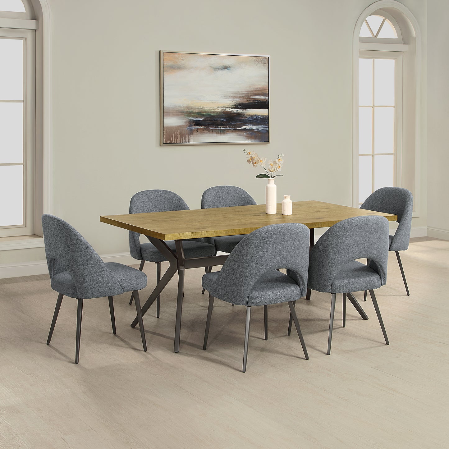 DC25 Set of 2 Fabric Dining Chair with Black Base