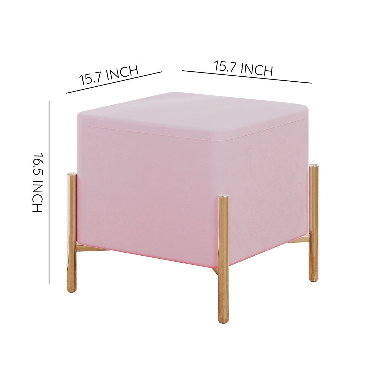 G02 Square Velvet Ottoman with Gold Stainless Steel Legs