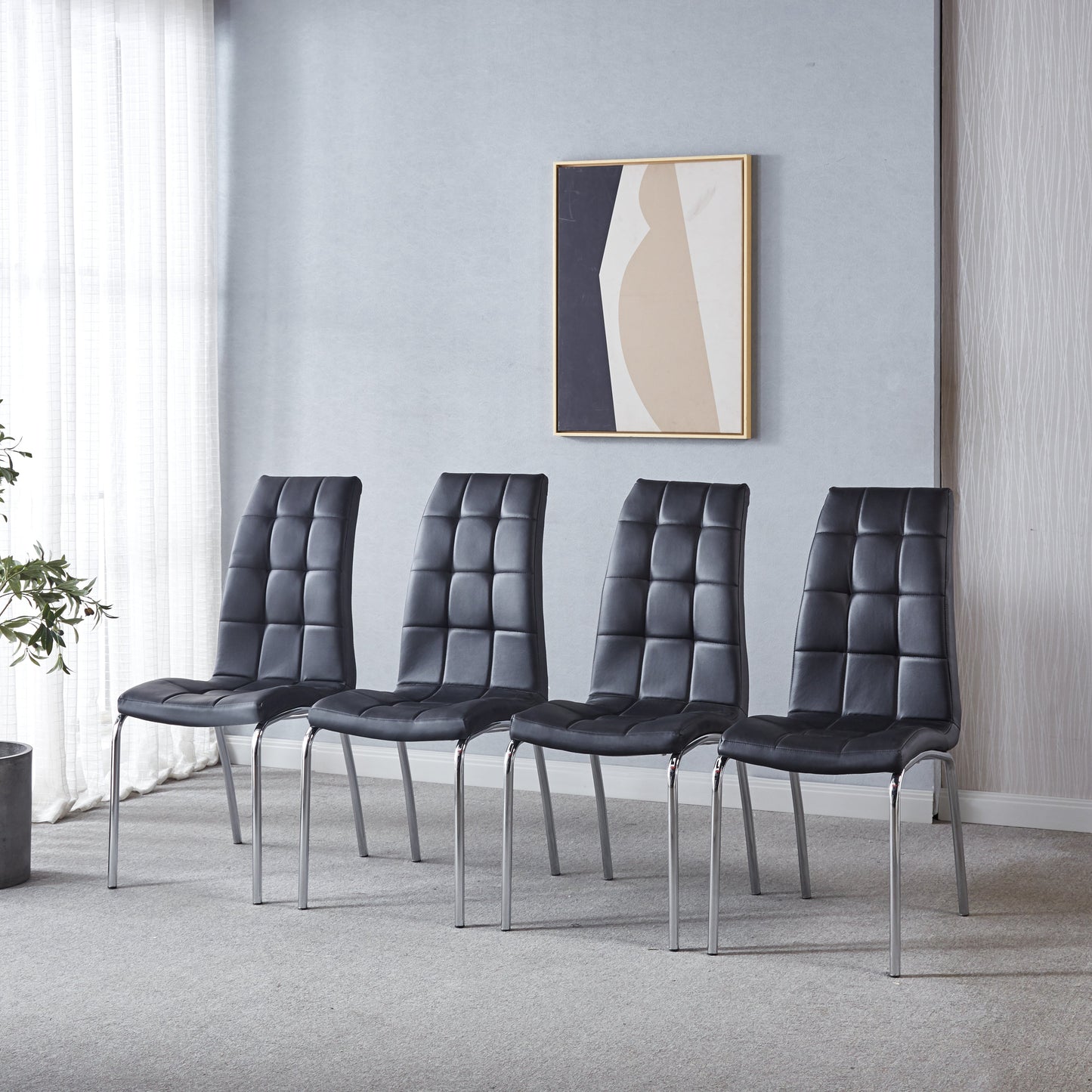 216 Set of 4 Leatherette Dining Chairs with Silver Metal Legs