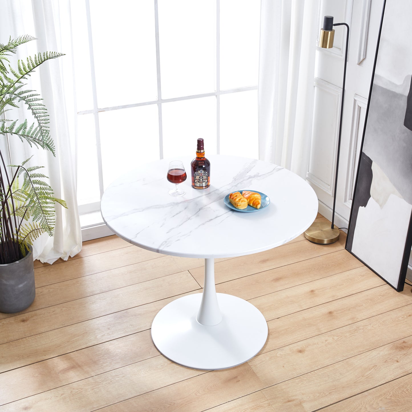 DT90 Printed Marble/ Metal Top Dining Table