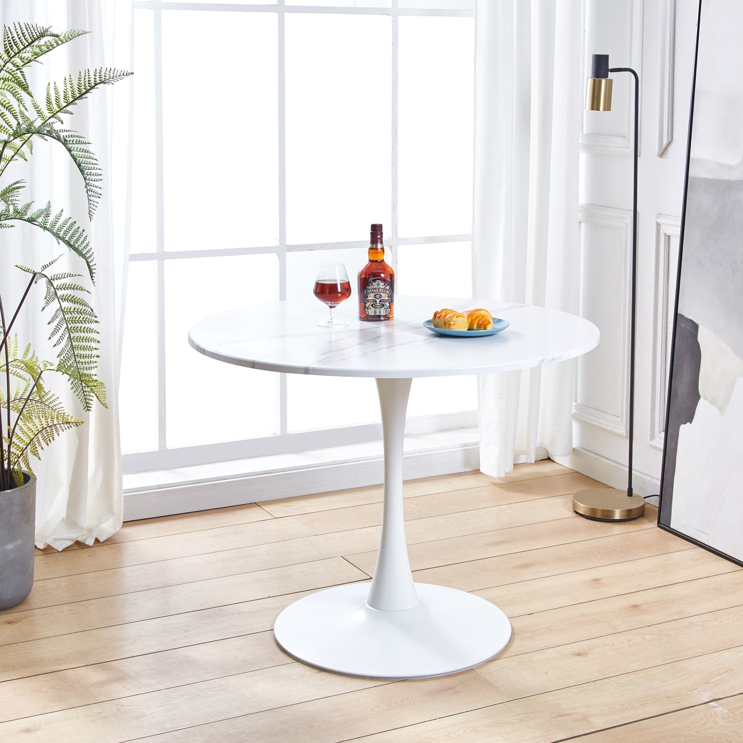 DT90 Printed Marble/ Metal Top Dining Table