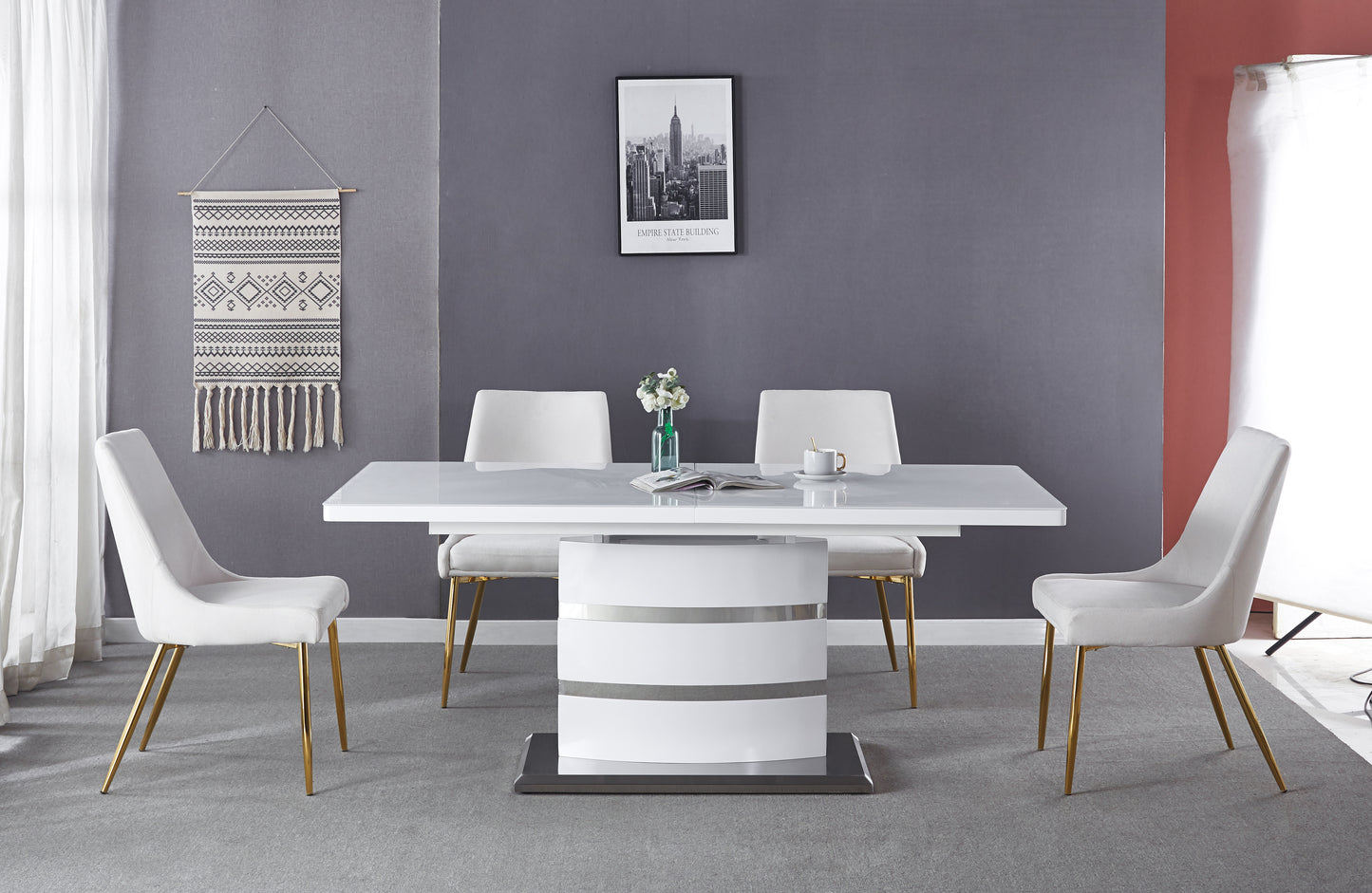 RDT218 Extendable Printed Marble Top Dining Table