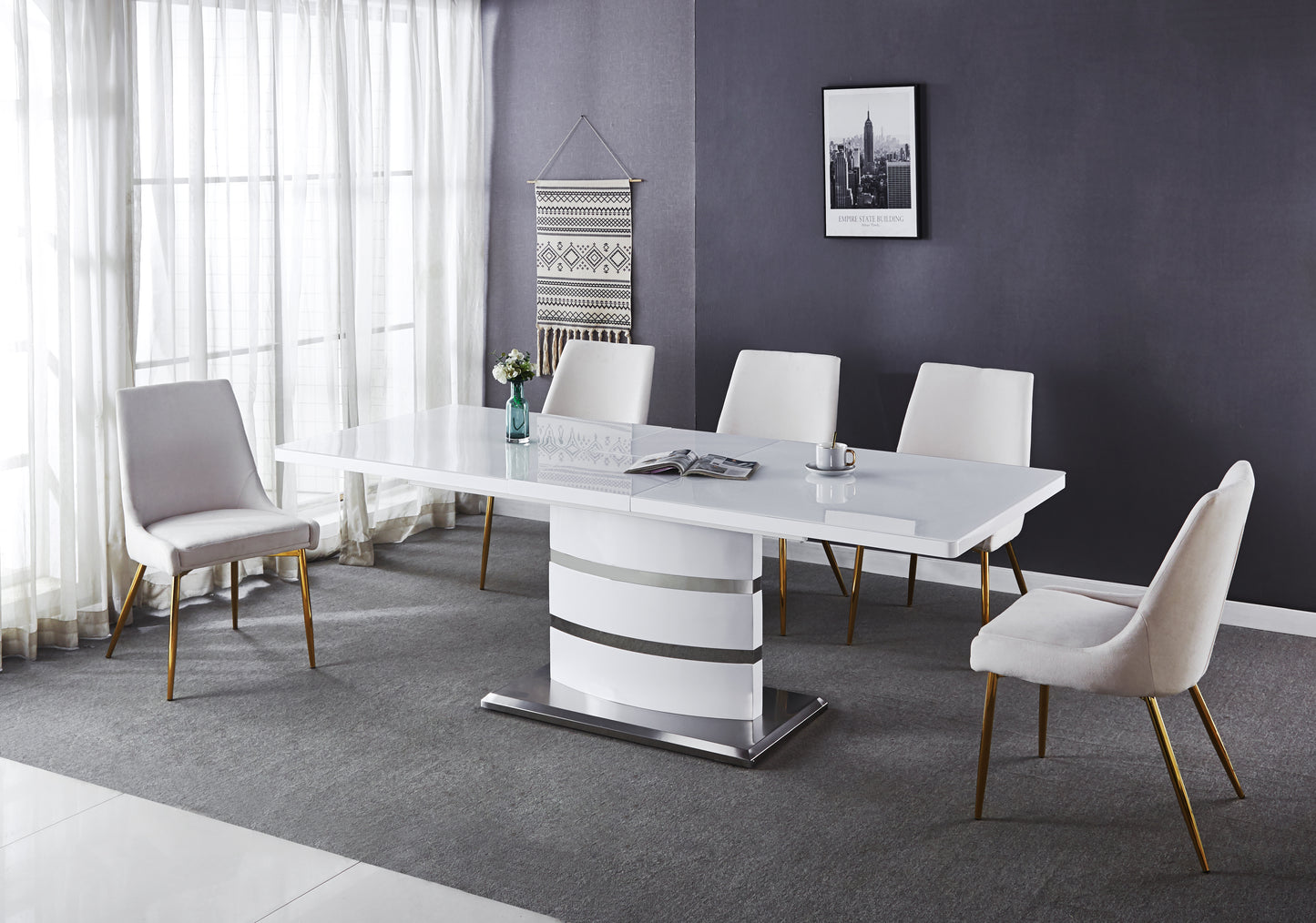 RDT218 Extendable Printed Marble Top Dining Table