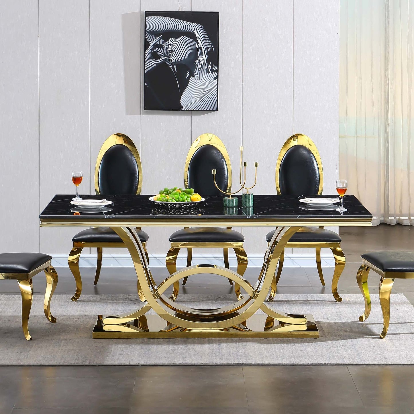RDT315 Solid Marble/ Tempered Glass Top Rectangular Dining Table