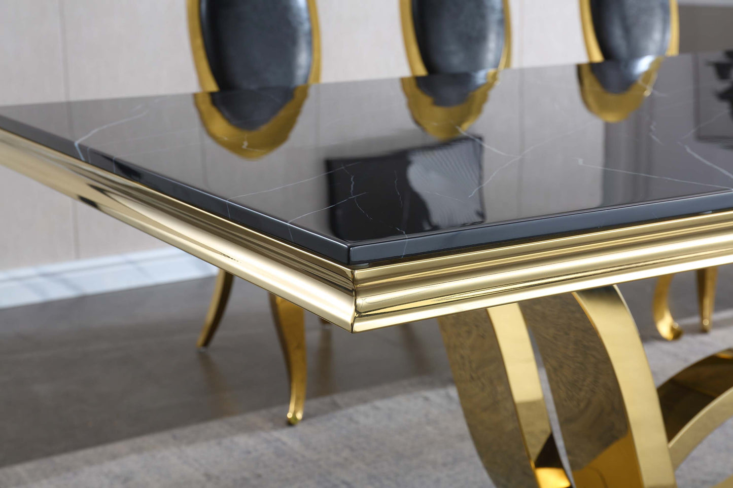 RDT315 Solid Marble/ Tempered Glass Top Rectangular Dining Table