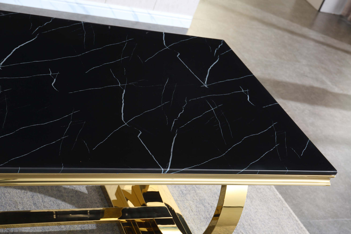 RDT316 Solid Marble Dining Table with Gold/Silver Metal Base