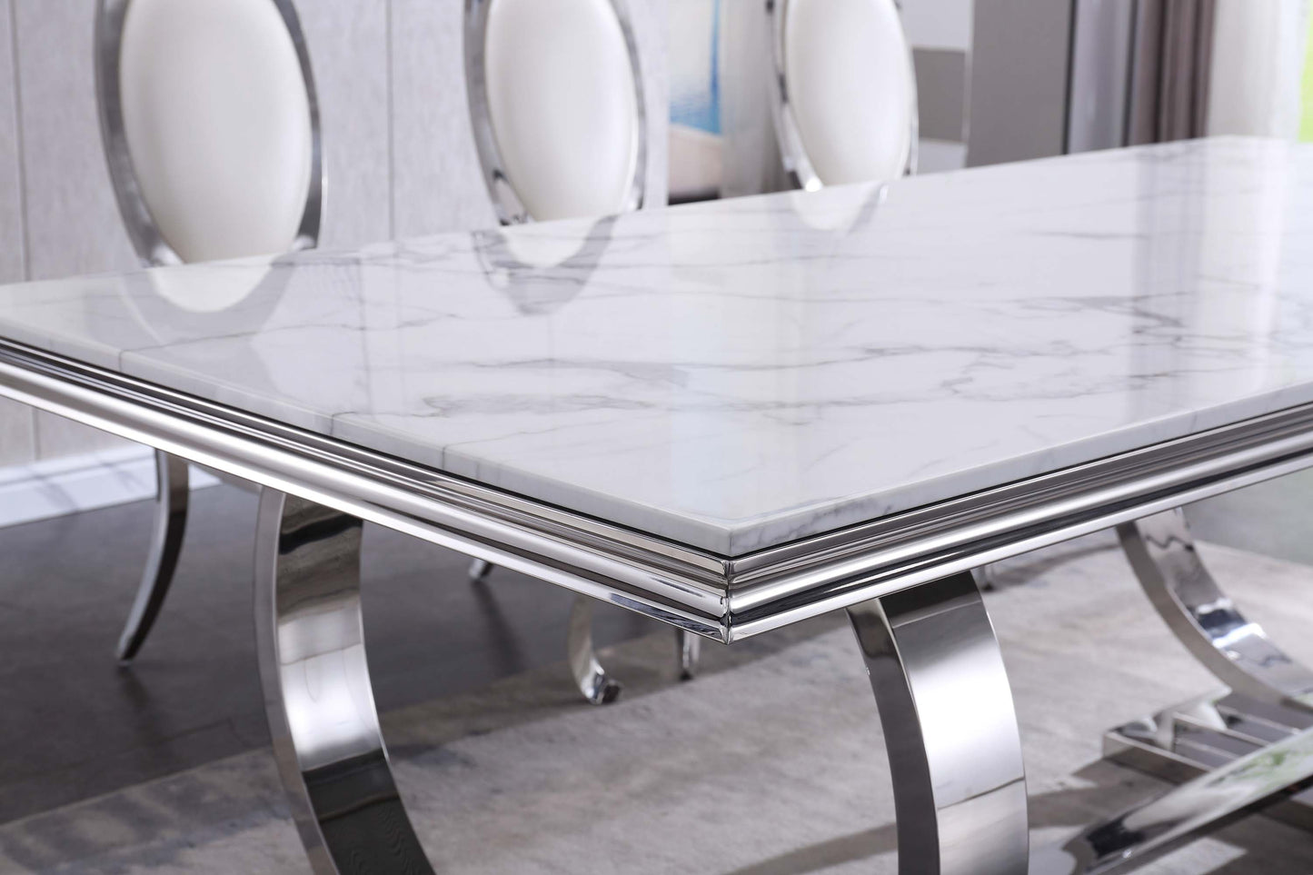 RDT316 Solid Marble Dining Table with Gold/Silver Metal Base