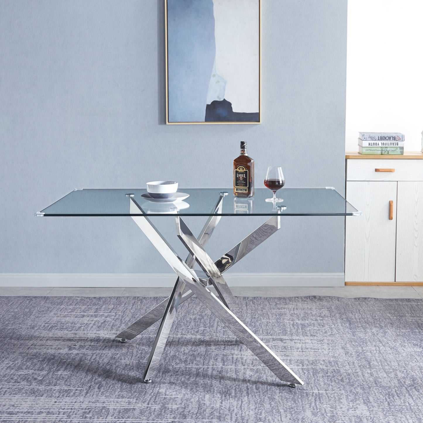 RDT919 Rectangular Dining Table with Tempered Glass