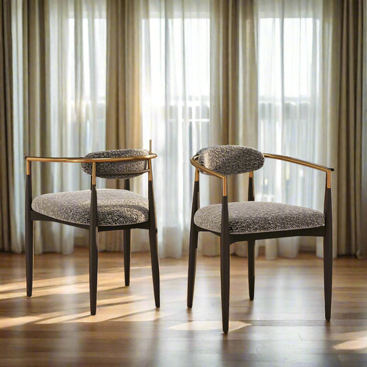 DC03 Set of 2 Fabric Dining Chairs with Brushed Gold & Black Base