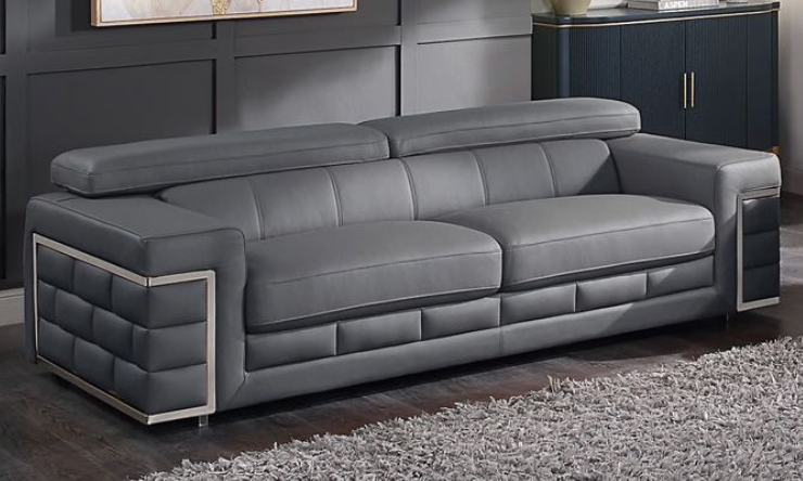 8046 Genuine Leather Sofa with Adjustable Headrest