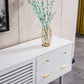 TV005 Modern White Lacquer TV Stand with Wooden Legs