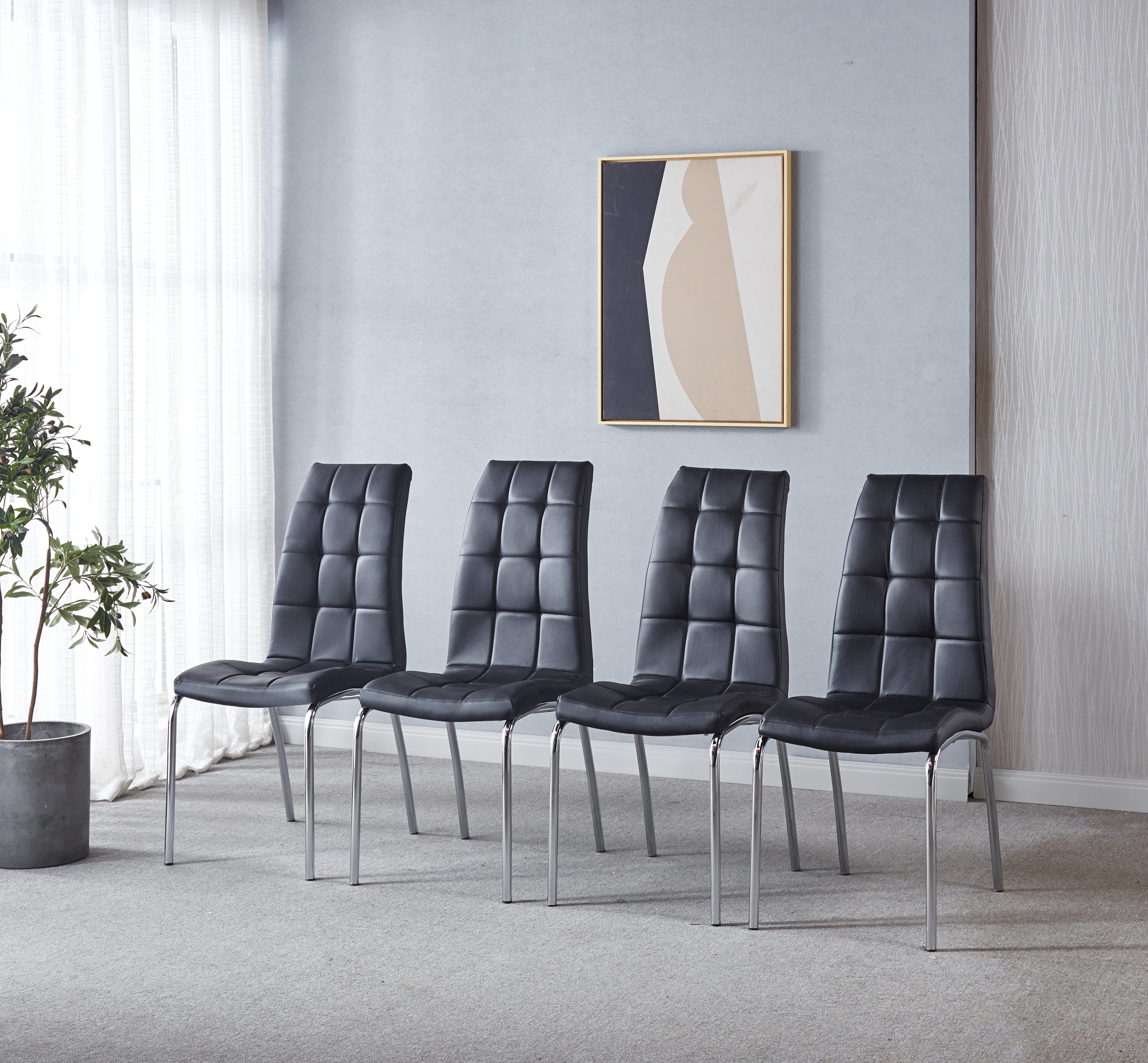 Grey leather dining discount chairs set of 4