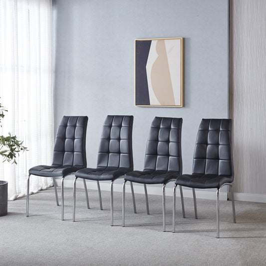 216 Set of 4 Leatherette Dining Chairs with Silver Metal Legs