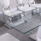 RDT206 Extendable Dining Table with 12mm Tempered Glass Top, Stainless Steel Base