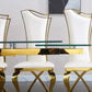RDT206 Extendable Dining Table with 12mm Tempered Glass Top, Stainless Steel Base