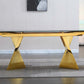 RDT207 Extendable Dining Table with Marble Tempered Glass Top