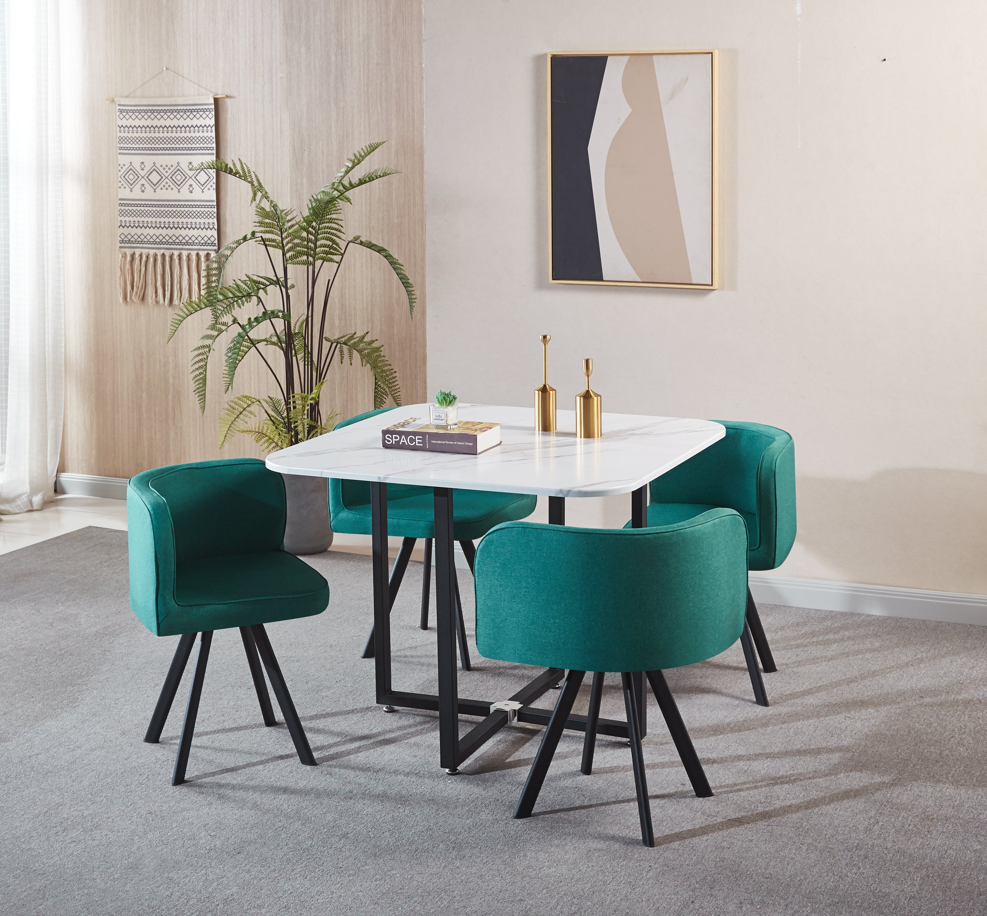 Dining table set with velvet online chairs