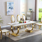 RDT316 Solid Marble Dining Table with Gold/Silver Metal Base