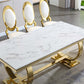 RDT316 Solid Marble Dining Table with Gold/Silver Metal Base