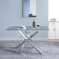 RDT919 Tempered Glass Top Rectangular Dining Table with Silver Base