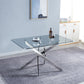 RDT919 Tempered Glass Top Rectangular Dining Table with Silver Base